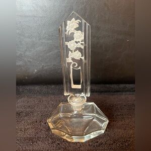 Vintage Czech Glass Perfume Bottle with Engraved Floral Design